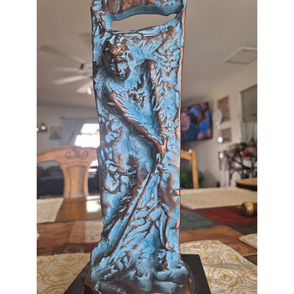 Bronze On Marble Brutalist Sculpture- Vivid Carbonite- Golfer- Very Nice- Golf! - Picture 10 of 11
